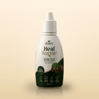 A small white bottle of monk fruit sweetener drops with a white cap, featuring dark green and tan labels with illustrations of monk fruit, standing against a light beige background.