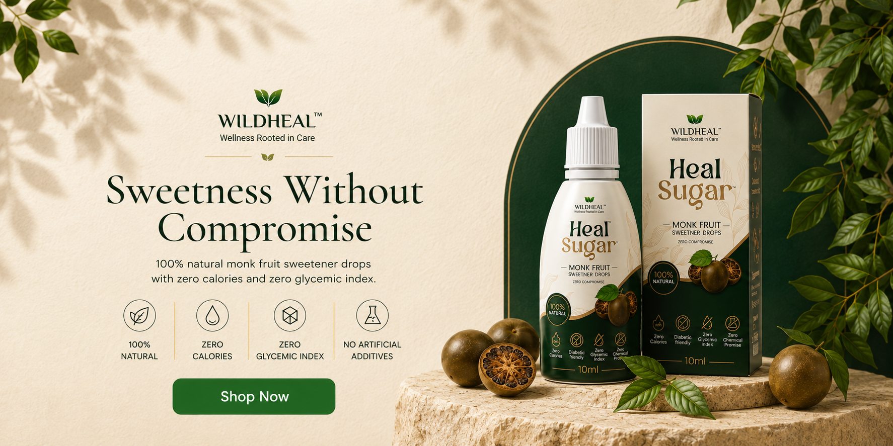 Heal Sugar monk fruit sweetener drops by WildHeal